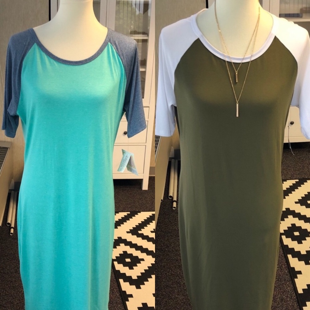 LuLaRoe Blue and Green Midi Dresses